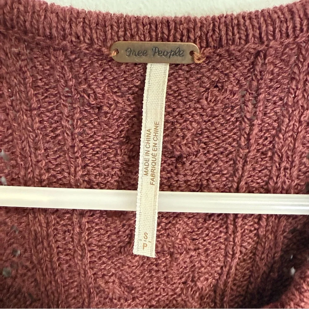 Free People Sweater Womens Small Maroon See Through Knit Lace Up Vneck